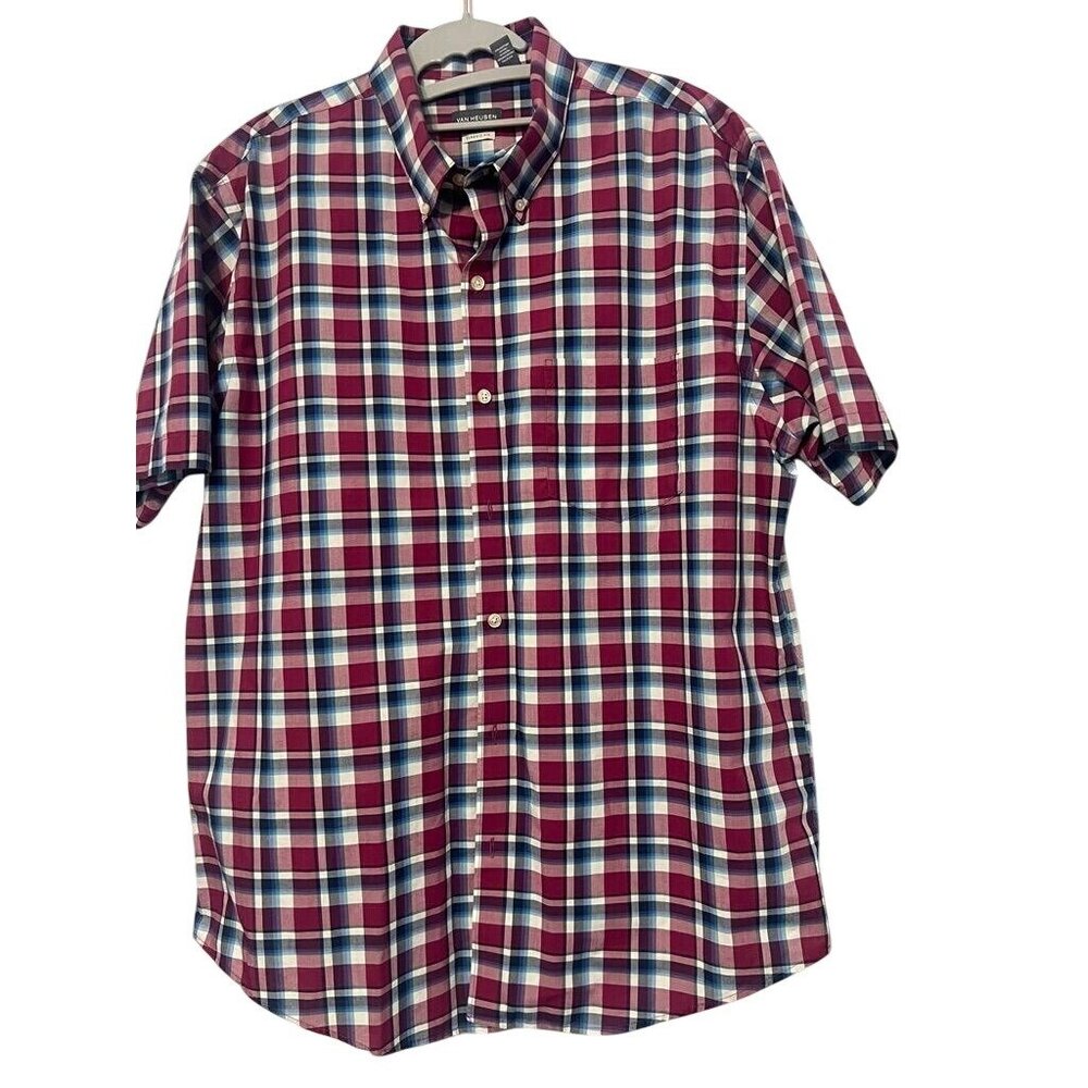 Van Heusen Mens Lrg SS Shirt Classic Fit Plaid‎ ButtonDown